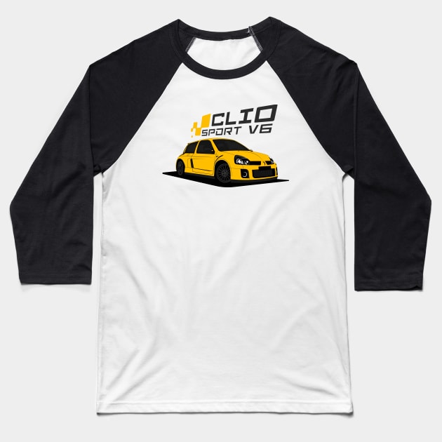 Renault Clio V6 (Yellow) Baseball T-Shirt by AutomotiveArt